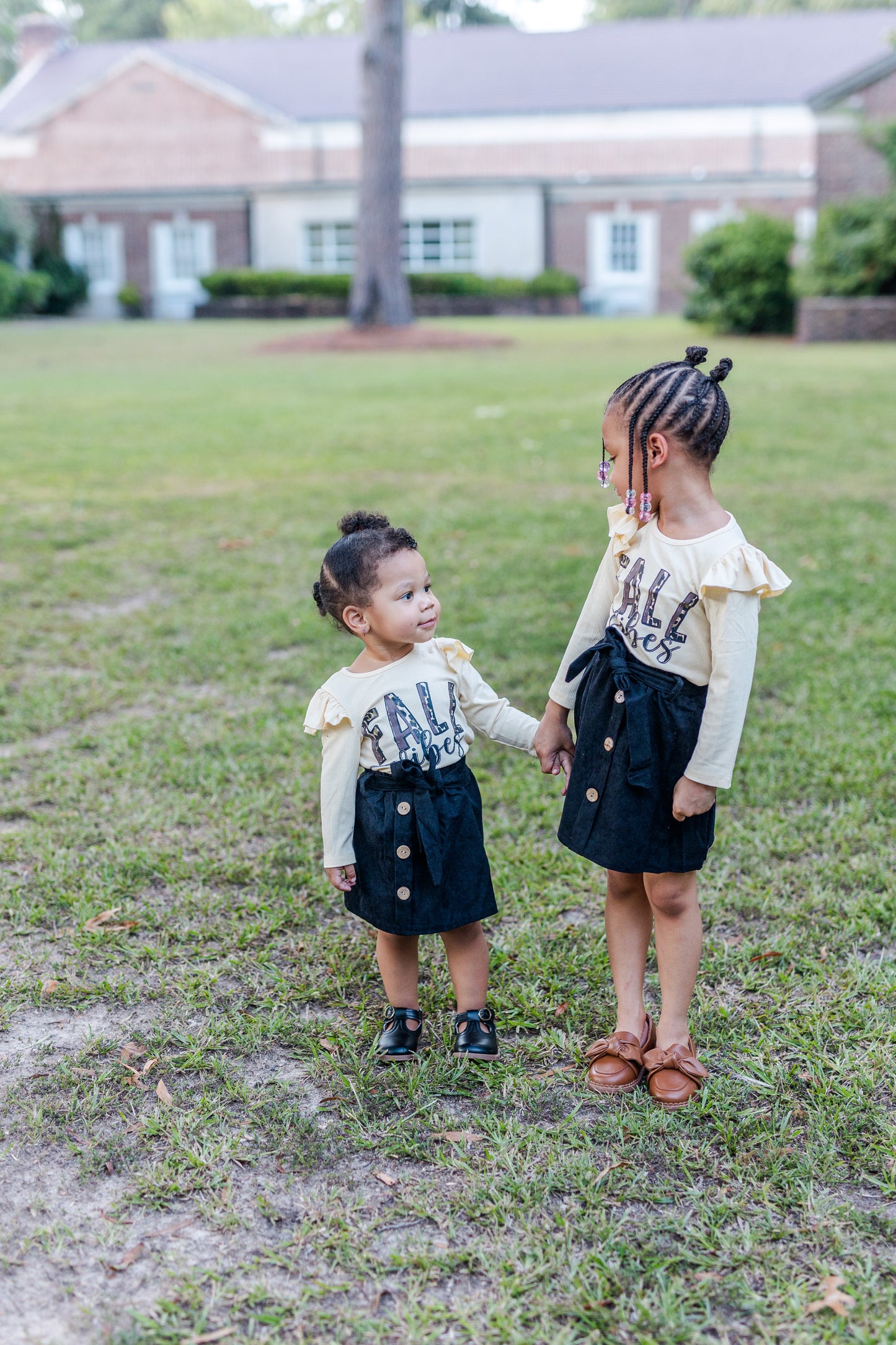 Beige " Fall" Ruffle Skirt Set