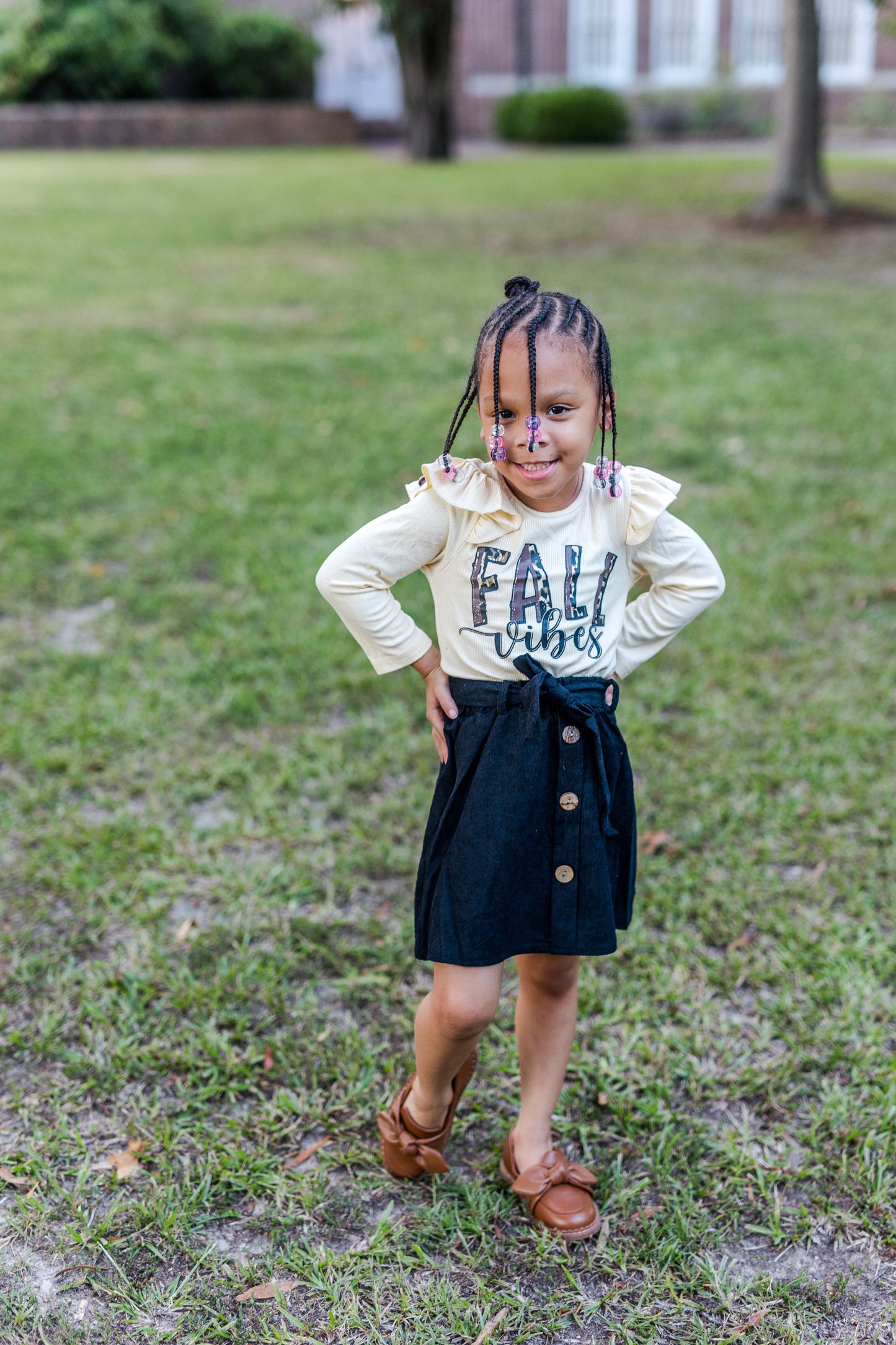 Beige " Fall" Ruffle Skirt Set