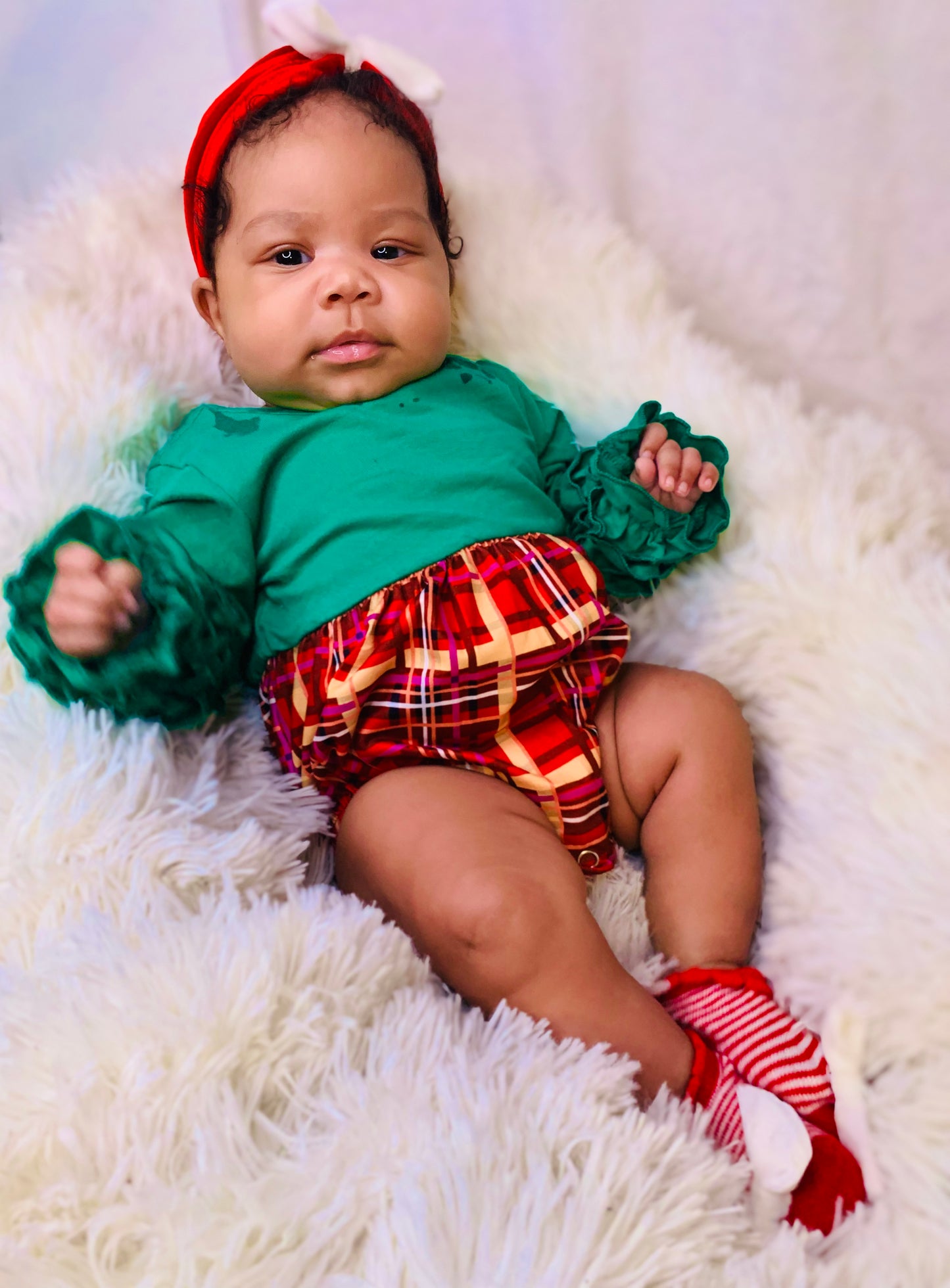 Green Ruffle Sleeve Tartan Plaid Romper