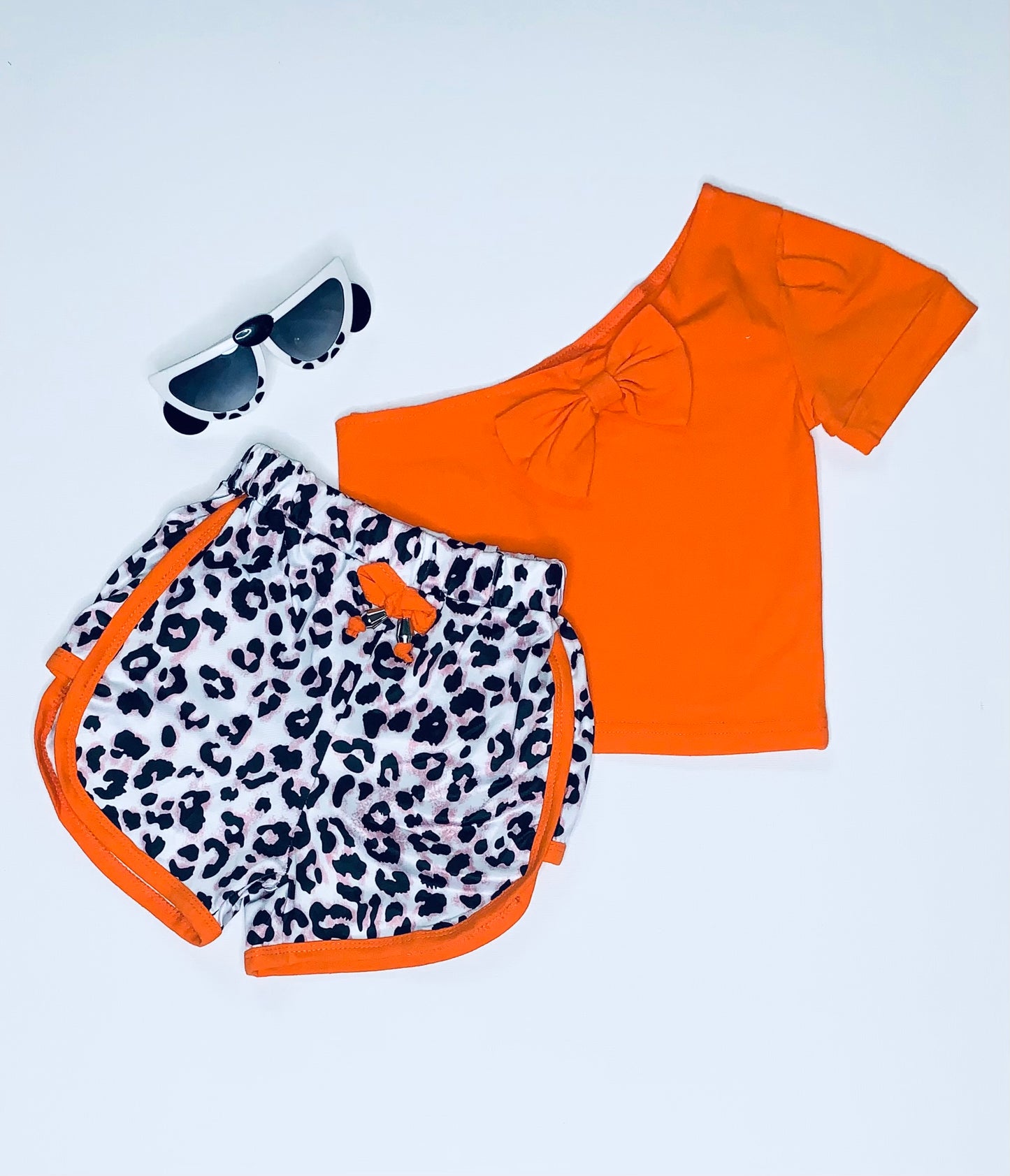 Orange One Shoulder Top and Leopard Shorts