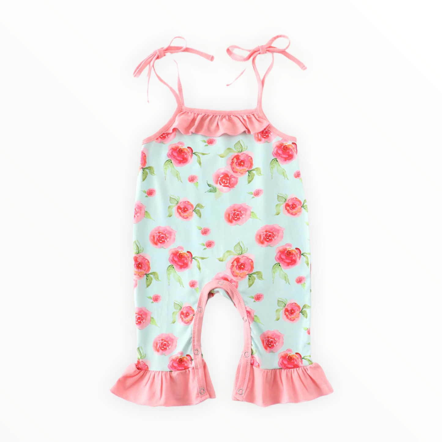 Mint Floral Ruffle Romper