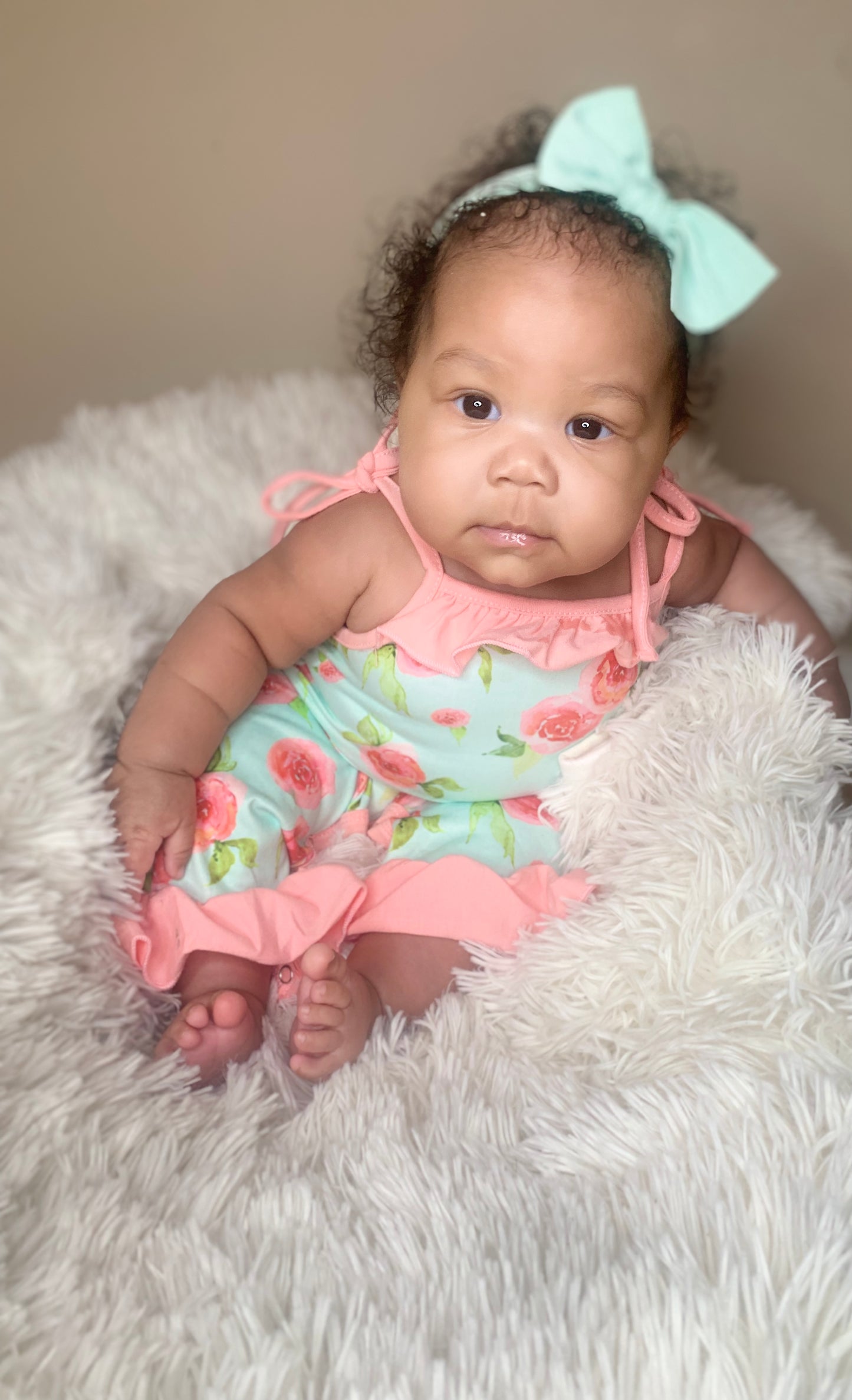 Mint Floral Ruffle Romper