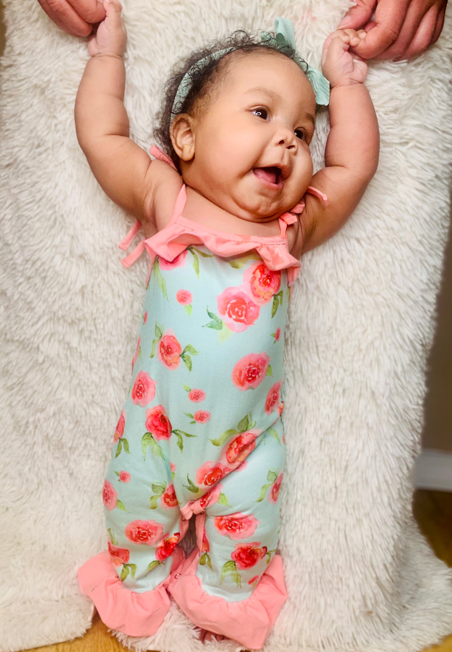 Mint Floral Ruffle Romper