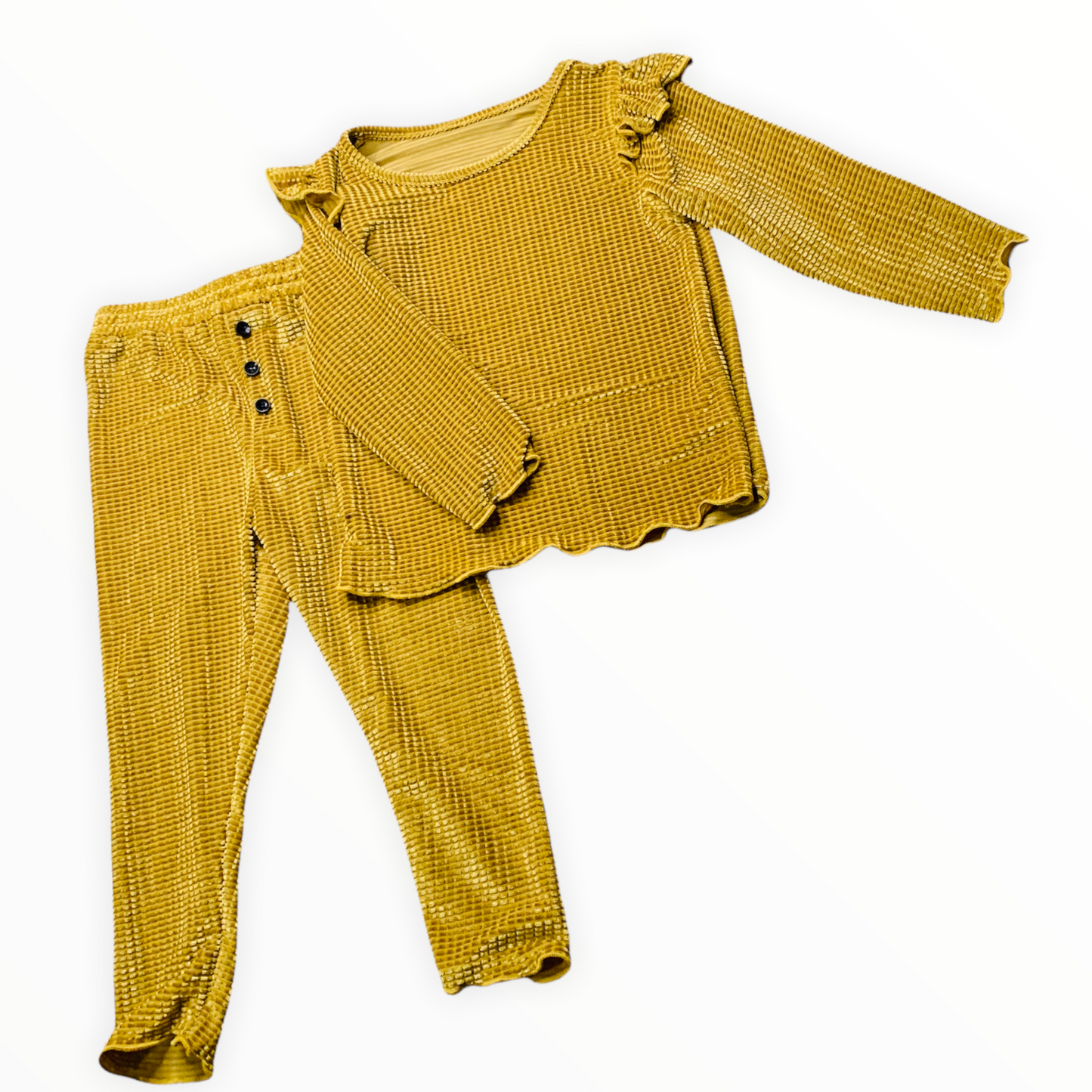 Velvet Mustard Yellow Two Piece Set