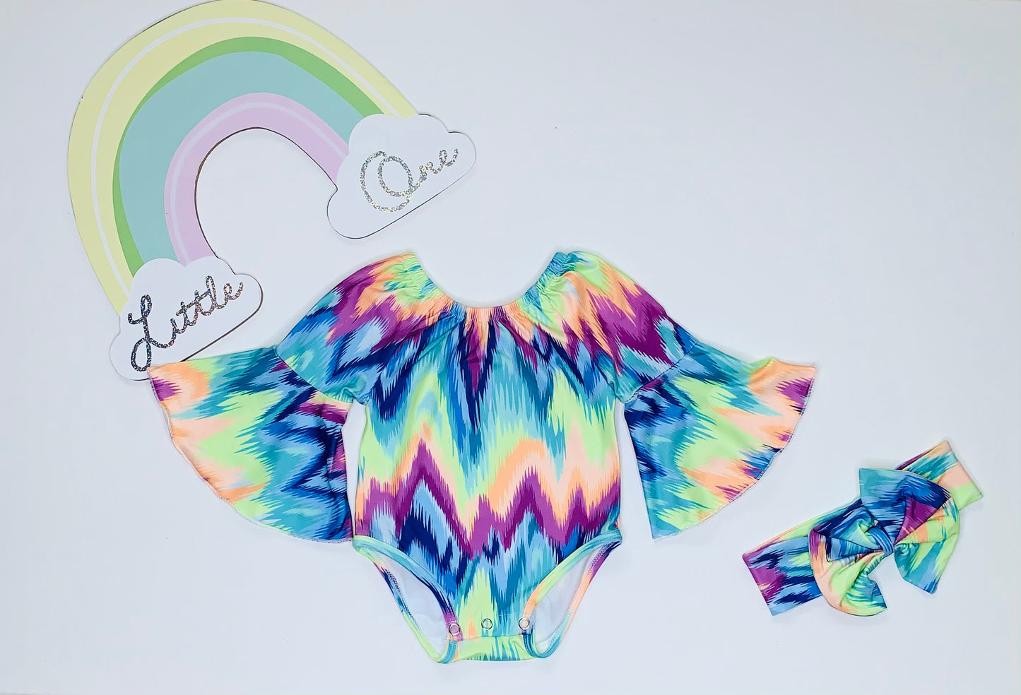 Bell Sleeve Chevron Tie Dye Romper