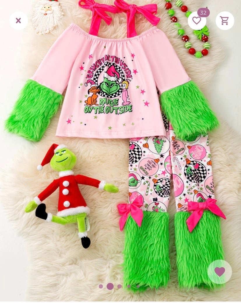 Grinch Holiday Fuzzy Sleeve Set