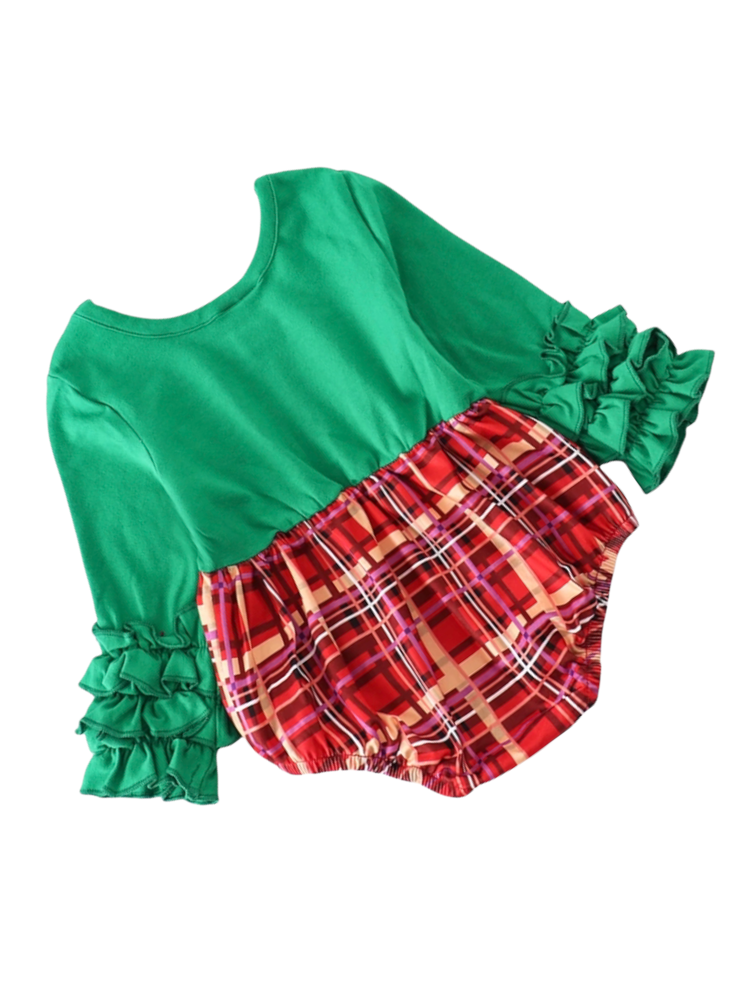 Green Ruffle Sleeve Tartan Plaid Romper