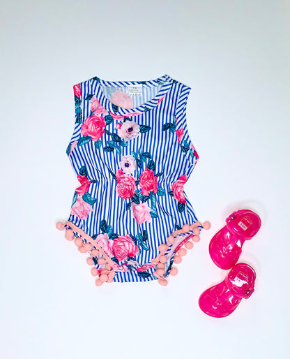 Floral Striped Sleeveless Romper