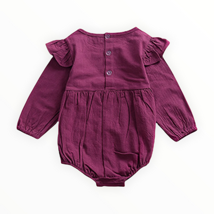 Purple Long Sleeve Ruffle Romper