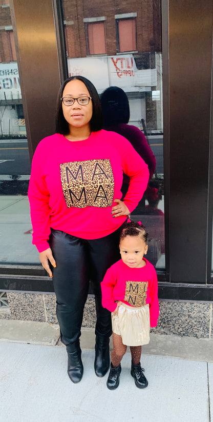 “Mama and Mini” Leopard Printed Hot Pink Tops